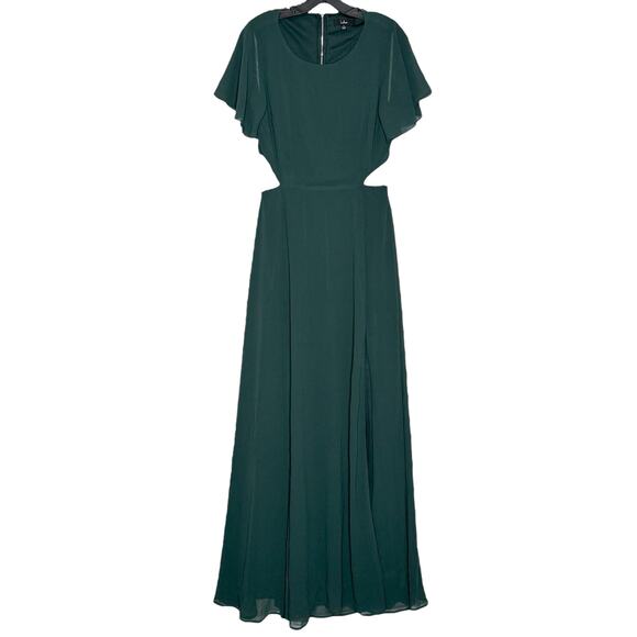 NWT Lulus Dress Cut Out Fairy Grunge Romantic Feminine Boho Maxi Emerald Large - Picture 1 of 8